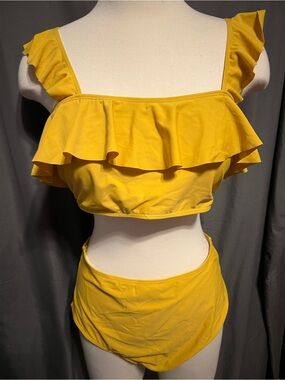 Yellow Ruffle High-Waist Bikini Set